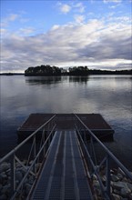 Lake and symmetrical view of metal jetty