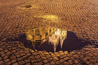 Reflection of Erfurt Cathedral in puddle