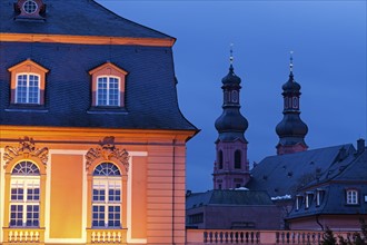 Illuminated Staatskanzlei Rheinland-Pfalz and St. Peter Church