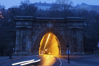 Illuminated end of Buda Castle Tunnel