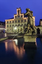 Fountain statue and town hall