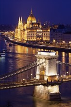 Illuminated Chain Bridge and Hungarian Parliament Building