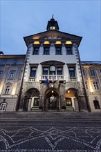 Illuminated facade of Ljubljana City Hall