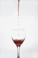 Studio shot of red wine in glass