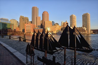 Financial district at sunrise from Fan Pier