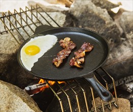 Egg and bacon in skillet