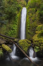 Waterfall among moss overgrown rocks