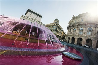 Pink Fountain in Piazza de Genoa on sunny day