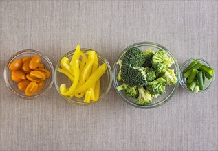 Vegetables in bowls