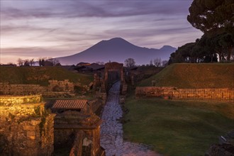 Landscape with ancient ruins and Mount Vesuvius in background