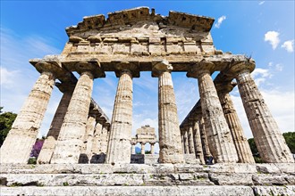 Old architectural columns of Paestum ruins