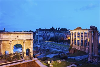 Arch of Septimius Severus and Roman Forum at dusk