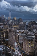 Overcast sky over cityscape. USA, New York, New York City.