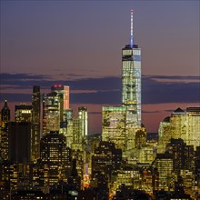 One World Trade Center at dusk. USA, New York, New York City.