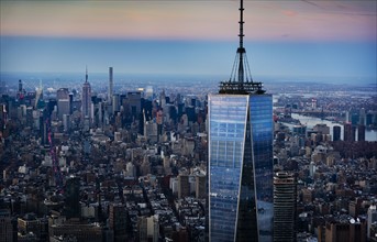 Aerial view of One World Trade Center. USA, New York, New York City.