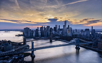 View of Manhattan at dusk. USA, New York, New York City.
