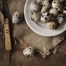 Quail eggs on plate.