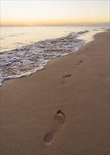 Footprints on sand on tropical beach