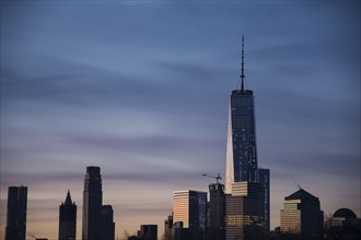 Lower Manhattan buildings at dawn