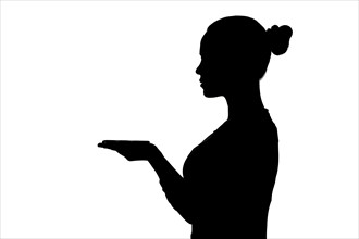 Silhouette of waitress on white background