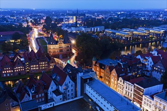 Aerial view of Lubeck with Holstentor Lubeck, Schleswig-Holstein, Germany