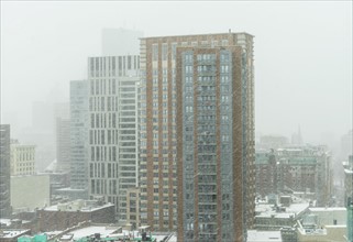 Downtown district in snow storm