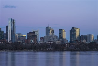 Charles river and downtown skyline at dusk