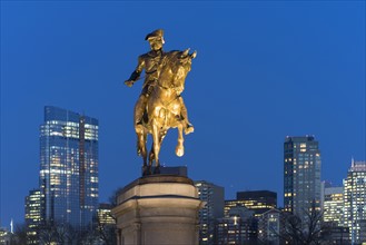 Boston Public Garden, Statue of George Washington on horse at dusk
