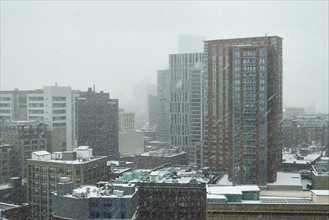 Snowstorm over downtown district