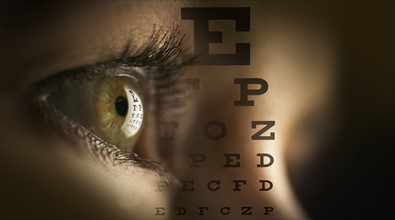 Close-up of human eye and letters.