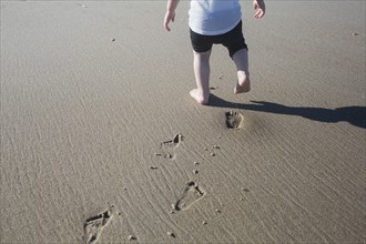 Girl (18-23 months) walking on sand