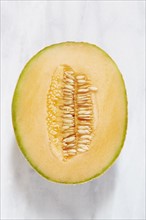 Overhead view of halved melon