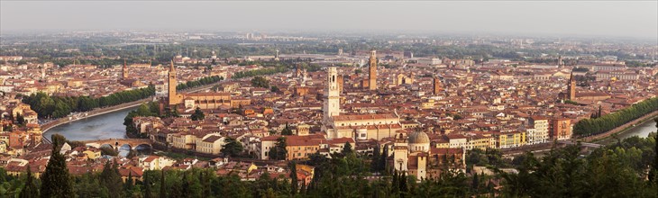 Italy, Veneto, Verona, Panorama of city at sunset