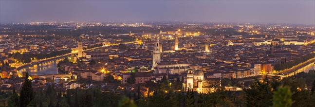 Italy, Veneto, Verona, Panorama of city at dusk