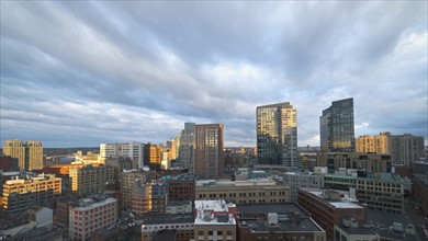 Massachusetts, Boston, City skyline at dawn