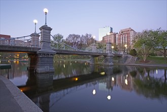 Massachusetts, Boston, Bridge in Boston Public Garden at dawn