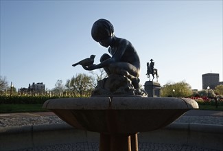 Massachusetts, Boston, Silhouette of statues in Boston Public Garden