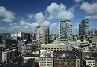 Massachusetts, Boston, City skyline with clouds