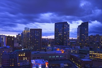 Massachusetts, Boston, City skyline at dusk
