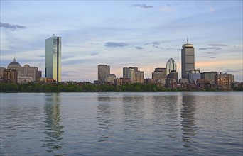 Massachusetts, Boston, Charles river and city skyline at dusk