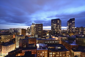 Massachusetts, Boston, Downtown district at dusk