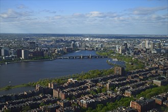Massachusetts, Boston, Aerial view of Charles river, Back Bay and Beacon Hill
