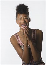 Portrait of laughing fashion model.