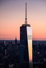 USA, New York State, New York City, One World Trade Center building at sunrise.