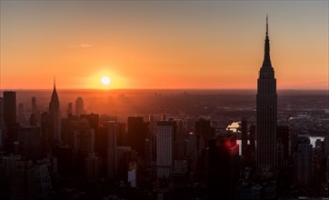 USA, New York State, New York City, Office buildings at sunrise.