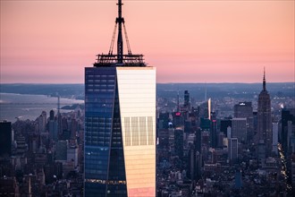 USA, New York State, New York City, One World Trade Center building at sunrise.