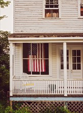 USA, Maine, Knox, American flag hanging in house