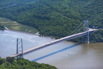 USA, New York State, Bear Mountain Bridge over Hudson river