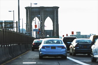 USA, New York State, New York City, Traffic on Brooklyn Bridge