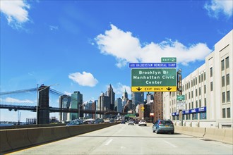 USA, New York State, New York City, Cityscape with Brooklyn Bridge